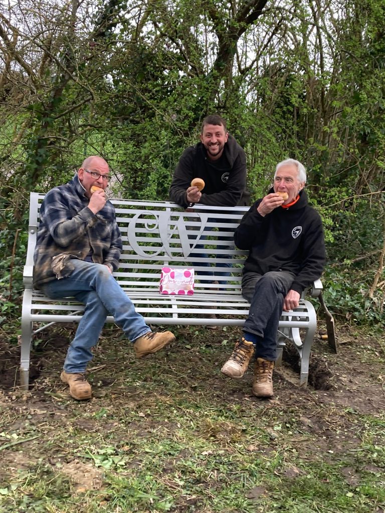 John, Patrick and Peter testing the bench immediately after installation and enjoying donuts